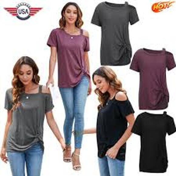 NEW WOMEN'S DARK GRAY ONE COLD SHOULDER TWIST KNOT TUNIC SHIRT SIZE 2XL - Picture 4 of 6